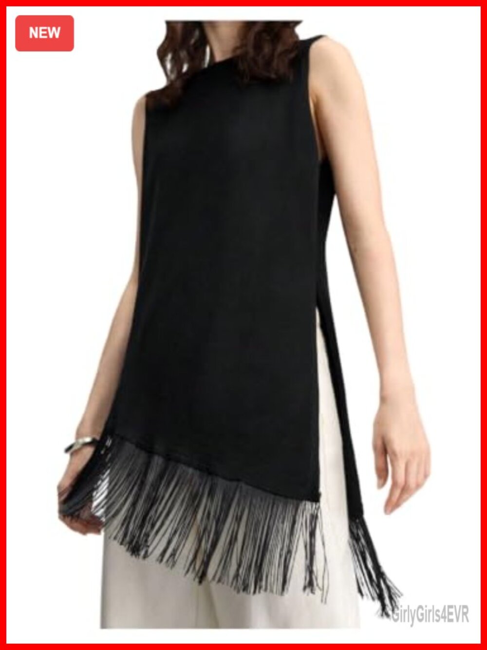 Fringe Tank Top Sleeveless Asymmetrical Tassel Hem Summer Party Top